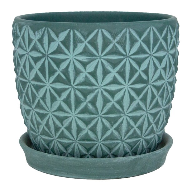Trendspot Trendspot Tribeca 7.3 in. H X 8.3 in. W X 8.3 in. D X 8 in. D Ceramic Planter Teal CR01178S-08G - main